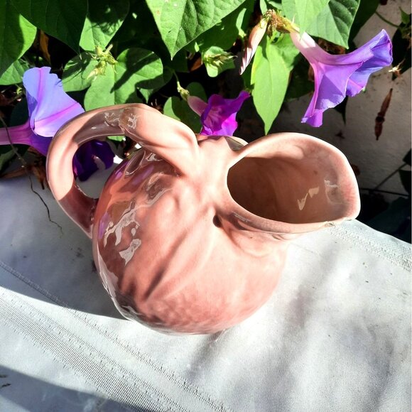 Vintage Stoneware Jug Pink Vine Strawberry Pottery Pitcher 1940s - Picture 4 of 5